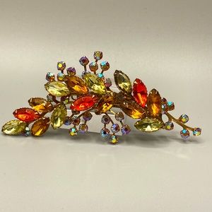 Vintage Floral Autumn Swag Spray‎ 4” Faceted Rhinestones Prong Set Unsigned NH